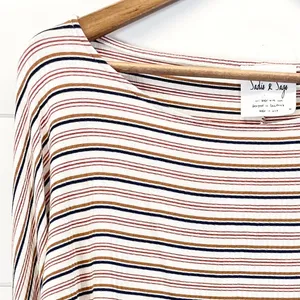 Sadie & Sage Womens M Crop Top Long Sleeves Ribbed Striped Cream‎ Blue Tan Rust thumbnail 6