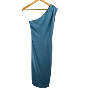 Elliatt One Shoulder Satin Draped Midi‎ Dress Blue Small Cocktail Party Wedding thumbnail 6