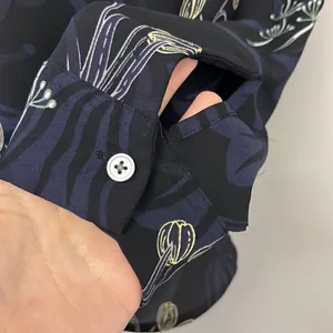 LOFT Black and Navy CrewNeck Floral Long Sleeve Blouse with Side Slits- Medium thumbnail 5