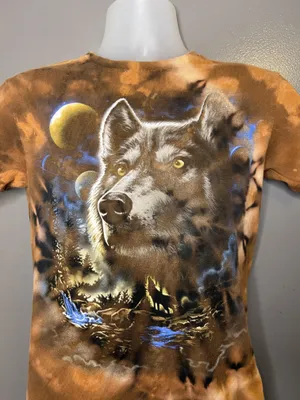 Wolf Tie Dye Womens S Multicolor Crew Neck Short Sleeve Graphic Nature thumbnail 1