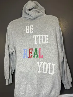 Aerie Be The Real You Back Hoodie Womens Medium Gray Graphic Fleece Pullover thumbnail 2