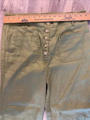Maeve Anthropologie Colette Wide Leg Button Fly Linen Blend Cilantro 12 TALL thumbnail 2