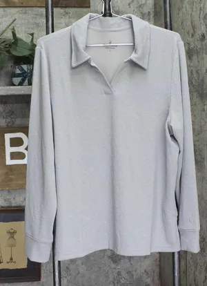 NEW Cuddl Duds Womens Regular Soft Rib Lounge Pajama Top A696245 Grey L thumbnail 1