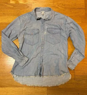 Vintage Forever 21 Embroidered Tender Lovin Boho Coastal Cowgirl Chambray Top S thumbnail 1