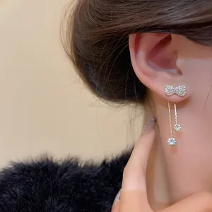 CZ Cubic Zirconia Bow Dangle Drop Earrings for Women thumbnail 2
