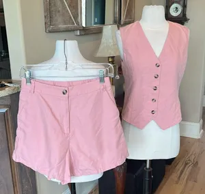 Matching Set Rose Pink Button Vest Comfy Shorts New Size XS thumbnail 1