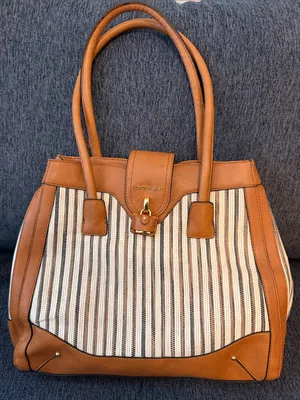 London Fog Tan & Cream Striped Structured Tote thumbnail 1