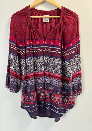 BeachLunchLounge Boho Floral Blouse V-Neck Viscose Peasant Top Festival Size M thumbnail 1