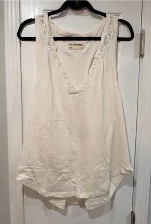 NWOT Free People We The Free Size L Cream Crochet Trim Racerback Layer Tank Top thumbnail 1