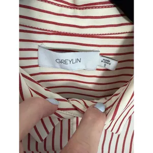 Greylin Red and cream Striped Button down top size small thumbnail 2