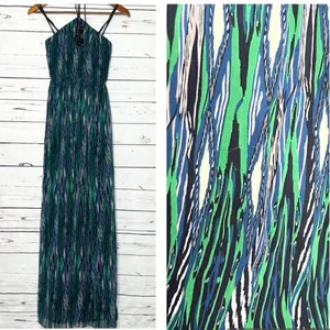 Gianni Bini Green & Blue Rhinestone Embellished Halter Top Maxi Dress Size 0 XS thumbnail 2