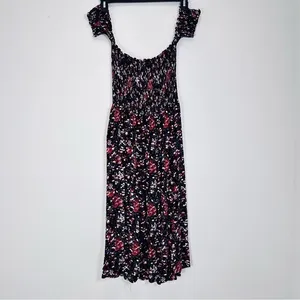 Lulus Ditsy Floral Dark Off‎ the Shoulder Smocked Bodice Midi Dress Milkmaid Med thumbnail 6