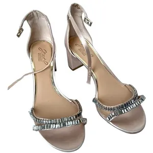 Badgley Mischka‎ Jewel Joanne Embellished Block Heel Sandal Champagne Cream 9 thumbnail 1