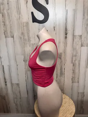 Live In The Moment Hot Pink Ruched V Neck Crop Tank Top Womens Small Sleeveless thumbnail 2
