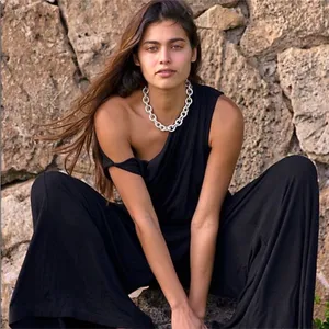 Free People FP Beach Effortless One Piece Wide Leg Jumpsuit in Black Medium thumbnail 3