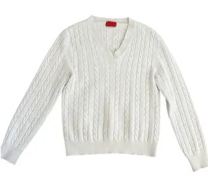 Isaia Napoli Cream 100% Cashmere Cable Knit V-Neck Sweater Made in Italy Size M thumbnail 1