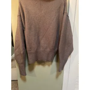 Women's Size Large Full Zip Cardigan Sweater Oversized Collar Cafe Brown Ribbed thumbnail 10