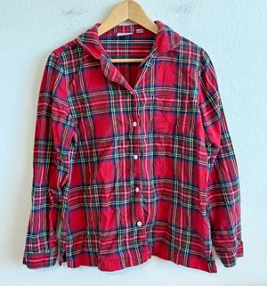 L.L. BEAN Vintage Red Plaid Flannel Cotton Pajama Long Sleeve Shirt Womens Small thumbnail 1