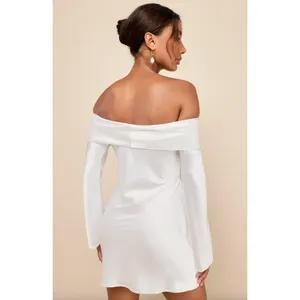 Lulus Luxurious Vision White Satin Off-the-Shoulder Mini Dress Party XS NWT thumbnail 2