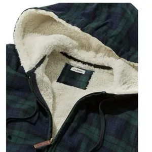 LL Bean Scotch Plaid Flannel Shirt Sherpa Lined Zip Hoodie Jacket Blue Green S thumbnail 3