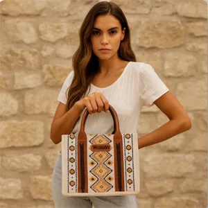 New Wrangler Aztec Canvas Tote Crossbody Bag Coffee Brown Southwestern‎ Purse thumbnail 4