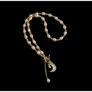 Mother Of Pearl Necklace Moon Charm OT Buckle White stainless steel jewelry NEW thumbnail 7