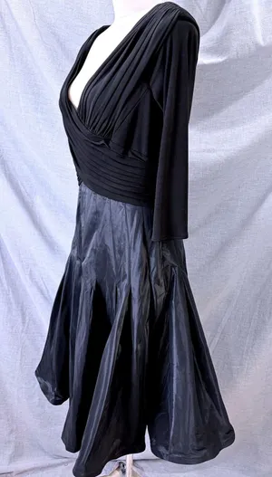 Vintage Tadashi Black Deep V Surplice‎ Silk Skirt Midi Dress 12 Y2K Formal thumbnail 1