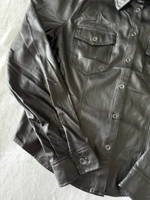 Love Tree Black Faux Leather Button-Up Shirt thumbnail 3
