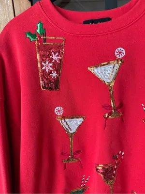Martini sequins sweater christmas cocktails candy cane crewneck sweatshirt QOS thumbnail 3