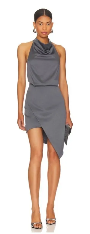 Elliatt X Revolve Camo Asymmetric Satin Cocktail Dress in Charcoal. Size XS. NWT thumbnail 1