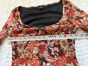 Y2K Floral Mesh Mini Dress Bell Sleeves Ruched Bust Boho Fairycore Grunge Size S thumbnail 10