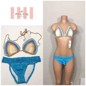 PILYQ Romance & blue crochet bikini set.M-top/L-bottom NWT thumbnail 2