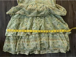 American Eagle Floral Green Tiered Boho Babydoll Dress Sz L thumbnail 5