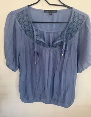 Adrienne Vittadini Lavender-Blue Lace Yoke Blouse thumbnail 1