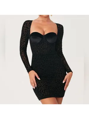 Meshki Black Leopard Print Seara Devorah Mini Bodysuit Dress Size Small thumbnail 3
