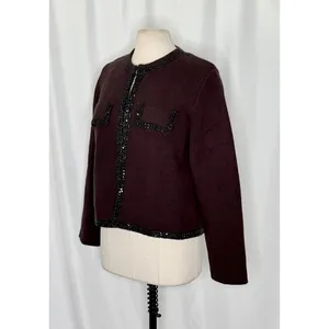 ZARA Wool Beaded Cardigan Sweater Knitwear Embellished Cropped Solid X-Large thumbnail 5