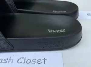 Michael Kors Black Brandy Slide Metallic Striped Sandal thumbnail 4