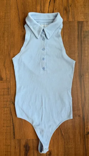 Abercrombie and Fitch Light Blue Polo-Style One Piece Bodysuit thumbnail 1