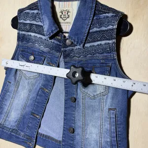 Wax Jean Womens M Denim Vest Embroidered Aztec Boho Button Front Blue thumbnail 4