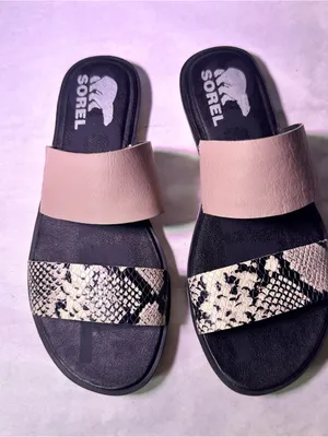 Sorel Two-Band Slide Sandals in Pink and Black Snake Print thumbnail 4