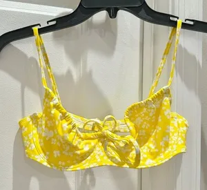 Aerie Yellow Floral Bikini Top thumbnail 1