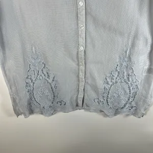 Anthropologie Meadow Rue Mesh Lace Embroidered Shirt Top Sz L Cottagecore Blue‎ thumbnail 3