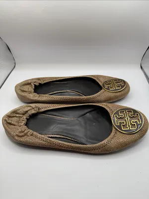 Tory Burch Reva Stingray Ballet Flats Bronze Brown Logo Flats Size 10 *PROJECT thumbnail 2