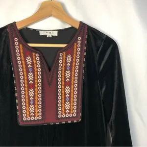 THML Black Velvet Floral Embroidered Long Sleeve Mini‎ Dress S thumbnail 3