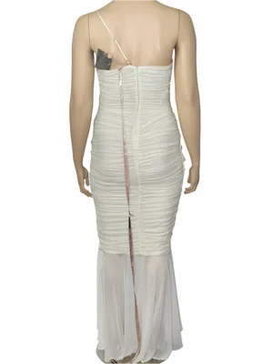HOUSE OF CB Pearla One Shoulder Ruched Maxi Dress, Ivory, L (Plus Cup) thumbnail 6