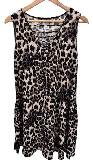 Leopard Print Mini Dress‎ L Animal Print Knit Criss Cross Neckline Casual Boho thumbnail 1