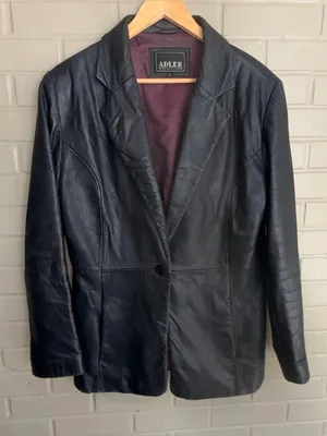 Adler Collection Lambskin Black Leather Blazer Coat Size L thumbnail 1