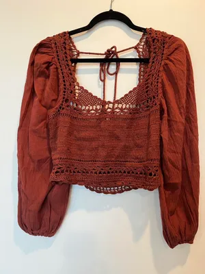 Free People Brick Red Cynthia Crochet Top thumbnail 2