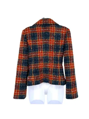 Anthropologie Tabitha Moretown Orange Blue Plaid Ruffle Blazer Jacket Size 2 thumbnail 7