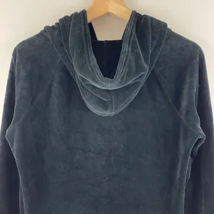 Y2K Black Velvet Velour Hooded Tracksuit Jacket Sweatshirt thumbnail 8